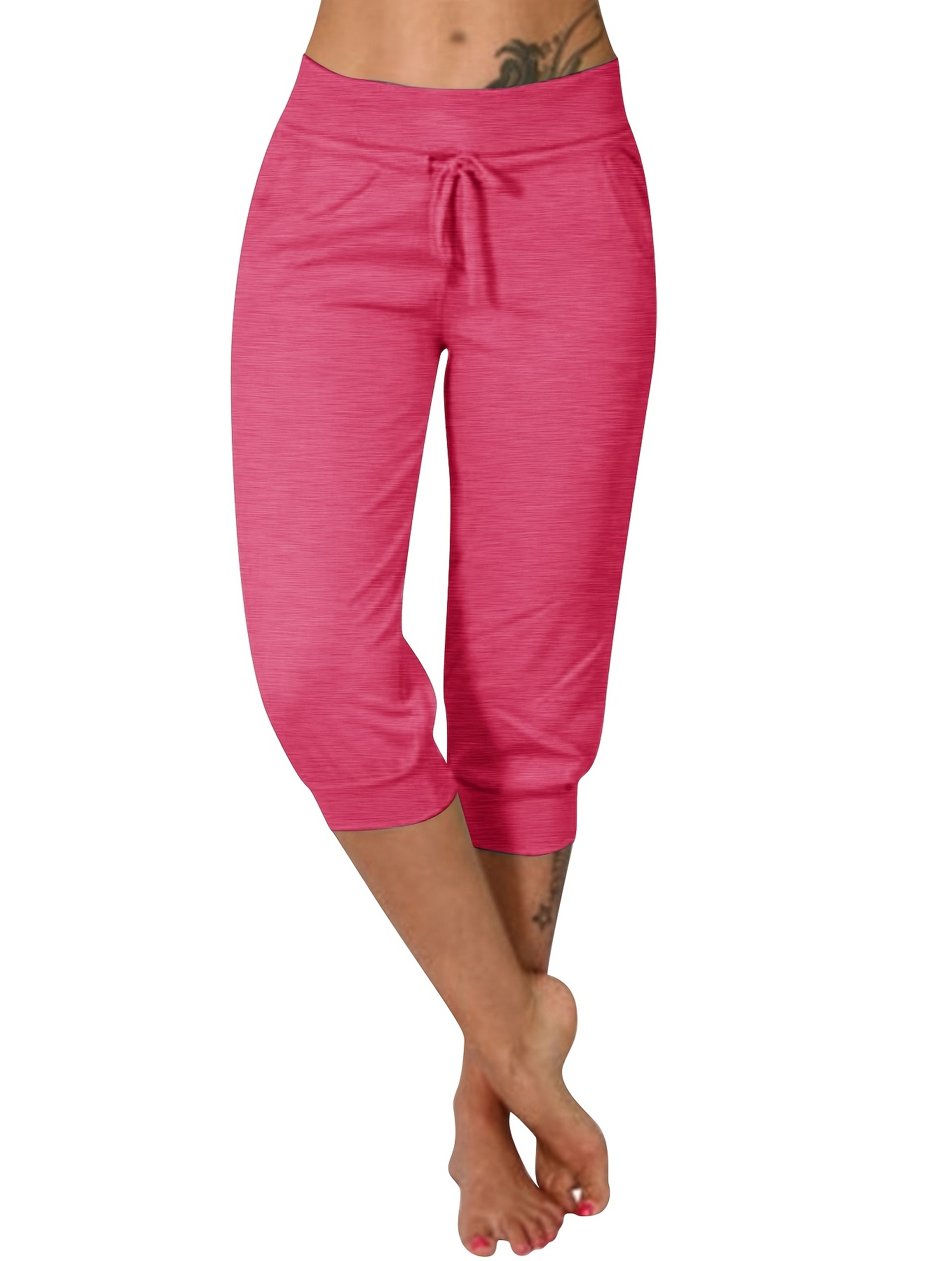Solid Casual Elastic Capri Pants Casual Every Day Pants - Temu Philippines