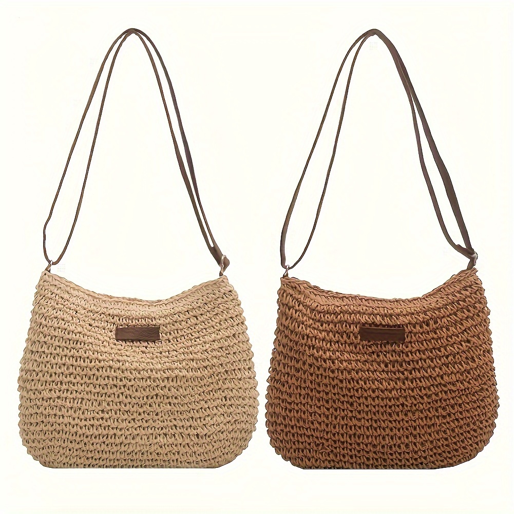 

Niche Design Straw Tote Bag, Large Capacity Leisure Woven Handbag, Women's Outdoor Crossbody Bag