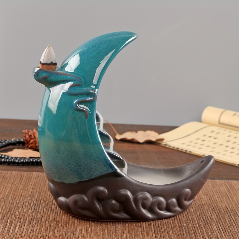 Ceramic Backflow Incense Burner - Koi Fish Moon