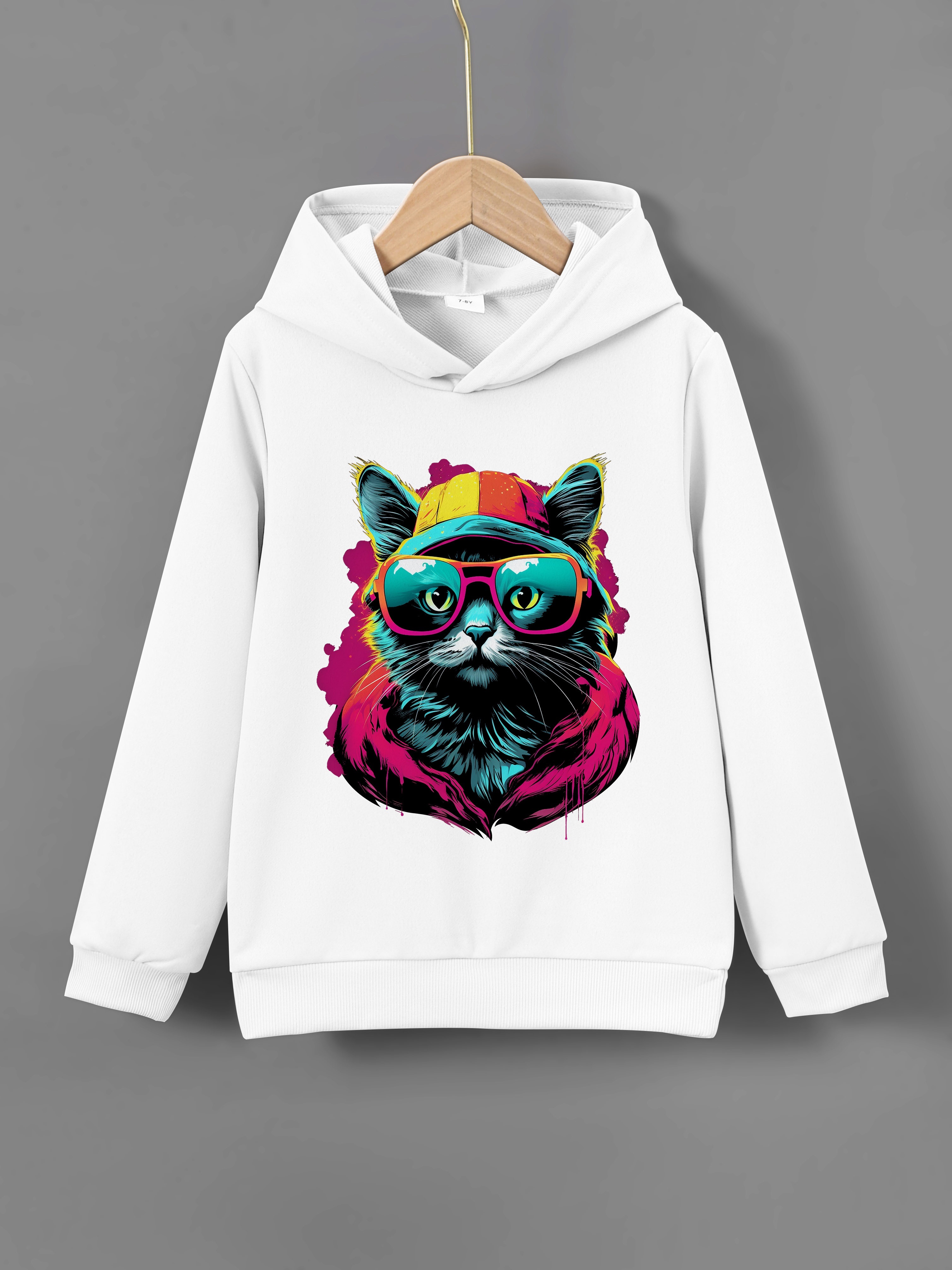 Cool Cat Wearing Sunglasses Print Boys Girls Casual Pullover Temu