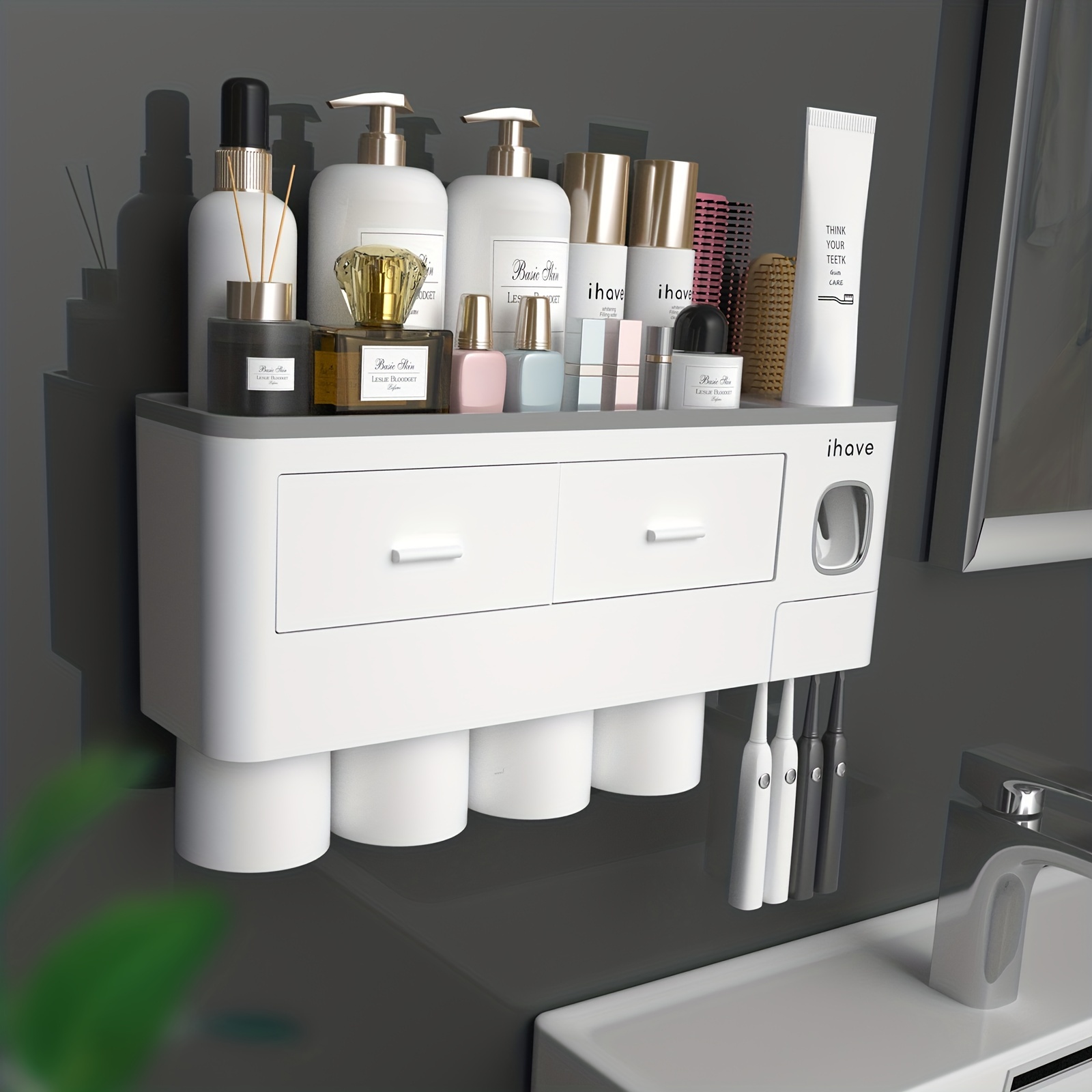 Toothbrush Holder with Gargle Cup Toothpaste Dispenser