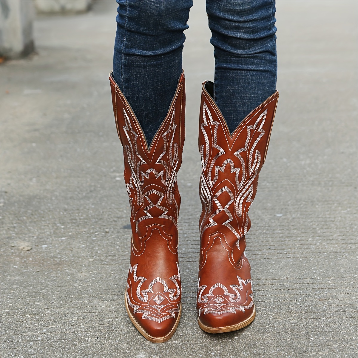 Cowboy Boots Woman Red Cowgirl Boots Women Women's Cowgirl Western Boots  Pull-On Knee High Boots