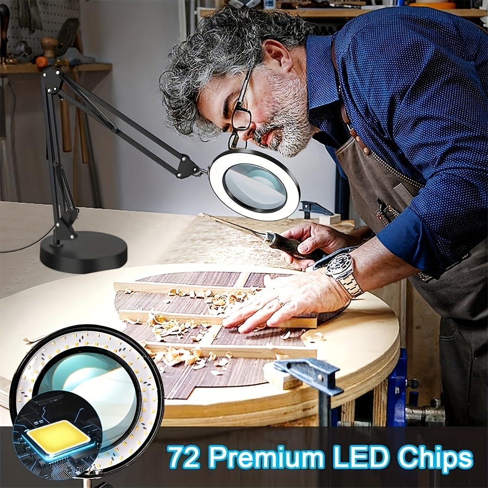 Lámpara de aumento LED con abrazadera, lente de vidrio real de 10X, 3 modos  de color y lámpara de escritorio con lupa regulable continua, lupa