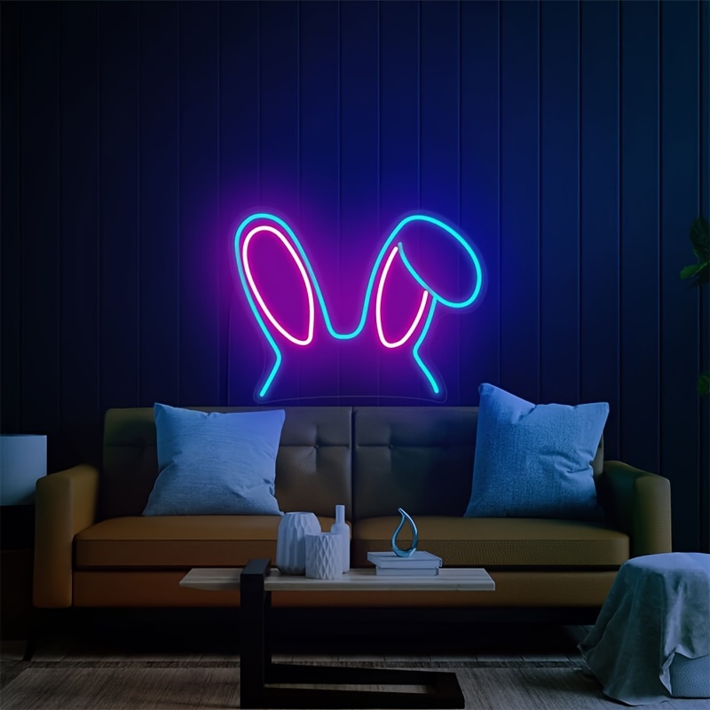 1pc Blue Bunny Ear Style Neon Sign Led Night Light Usb Connection