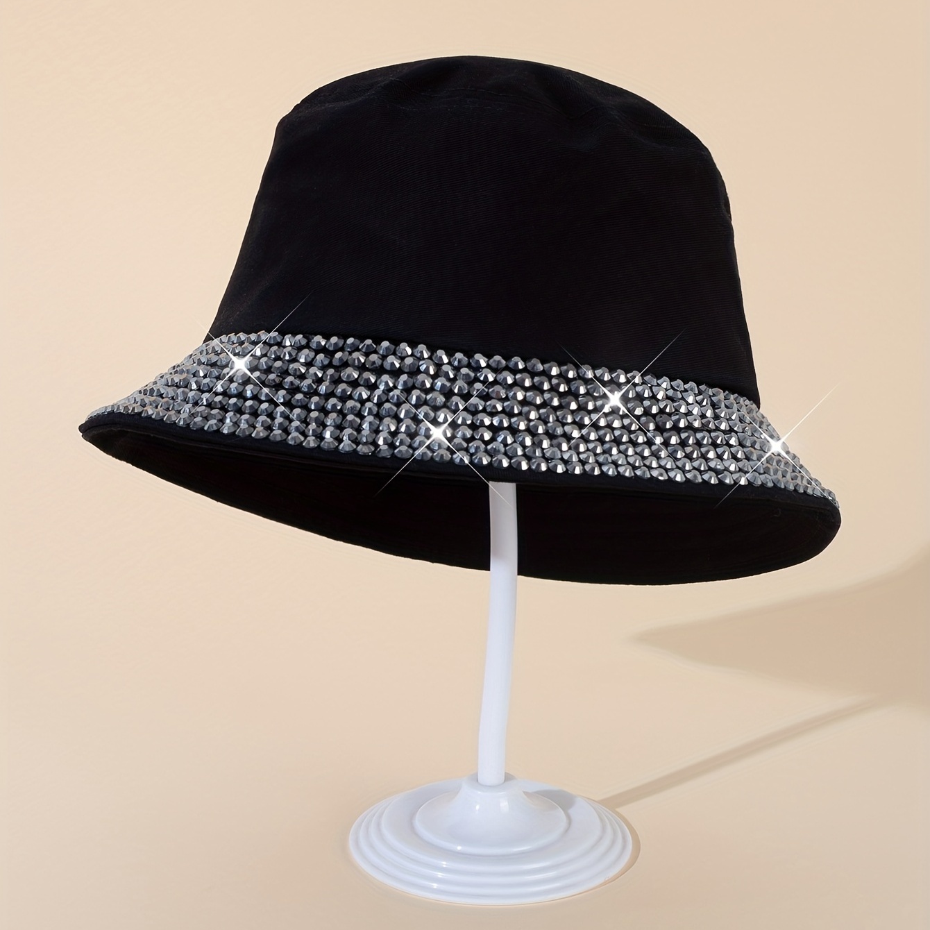 Trendy Rhinestone Decor Bucket Hat Black Casual Sunscreen Basin Hat Hip Hop Fisherman for Women & Men,Temu