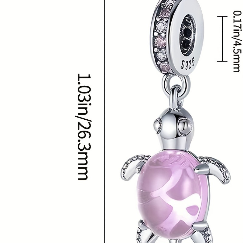 Silver Plated Pink Turtle Charm Pendant for DIY Beaded Bracelet