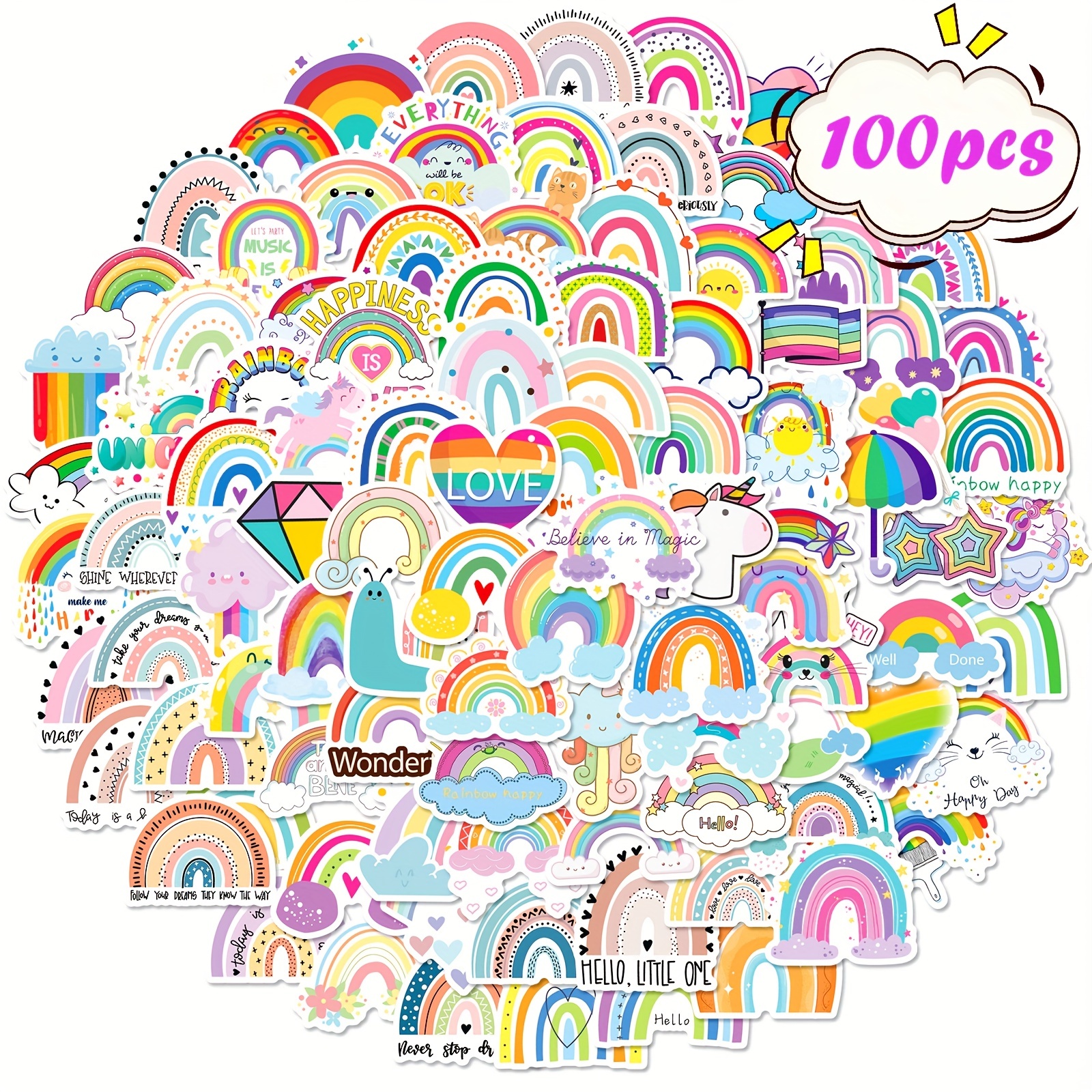 100pcs Rainbow Stickers Colorful Pride Boho Rainbow Decals Waterproof Vinyl Sticker Decoration Stickers for Laptop Skateboard Luggage Guitar