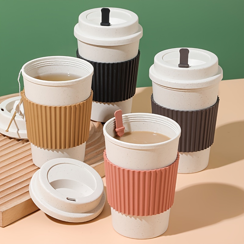 Travel Mug: 再利用可能なポータブルコーヒーカップ/小麦ストロー繊維プラスチックカップレストラン/カフェ用