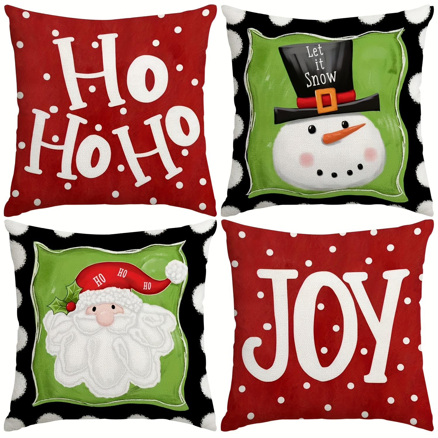 

4pcs Linen Mixed Weave Santa Claus Snowman Hohoho Joy Throw Pillow Cover Home Decor, Room Decor, Bedroom Decor, Collectible Buildings Accessories (cushion Is Not Included)
