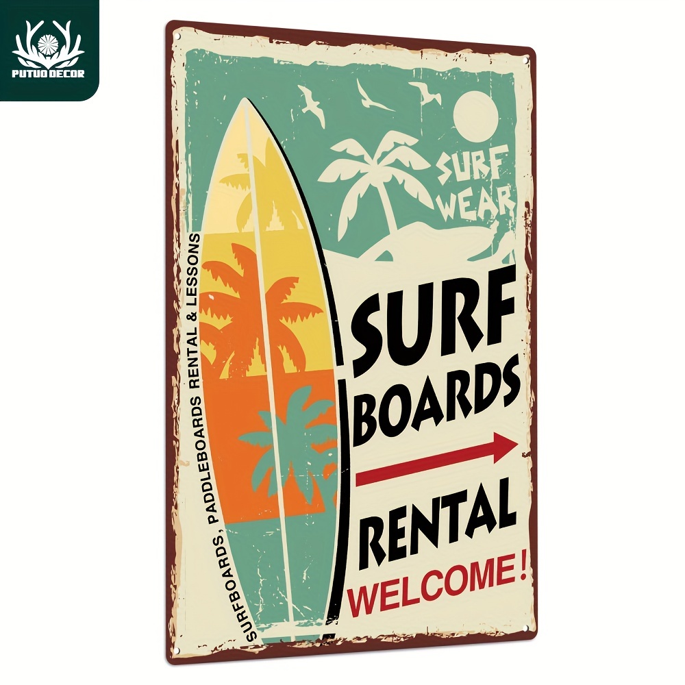 

1pc, Beach Metal Sign, Vintage Surf Tin Plaque Wall Art Poster For Home Beach Deck Club Decor, 7.8 X 11.8 Inches