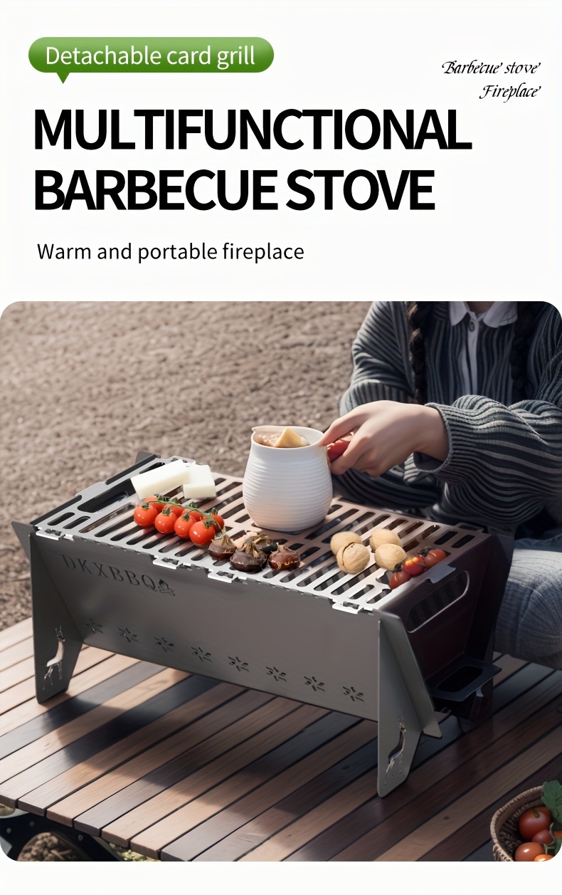 Grill, Outdoor Barbecue Grill, Outdoor Bbq Camping Grill, Folding Compact  Stainless Steel Charcoal Barbeque Grill, Detachable Bonfire Grill Stove,  Suitable For Oven Barbecue, Home, Rv, Bbq Accessories, Grill Accessories -  Temu