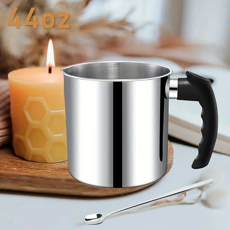 2pcs Stainless Steel DIY Candle Making Kit With Stainless Steel Pouring Pot  44oz And 1pc Long Stirring Spoon For DIY Wax Melting Wax Making Candle Mak