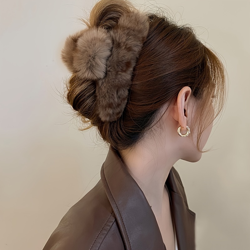 Winter Hair Accessories - Large Plush Hair Claw Clips For Women