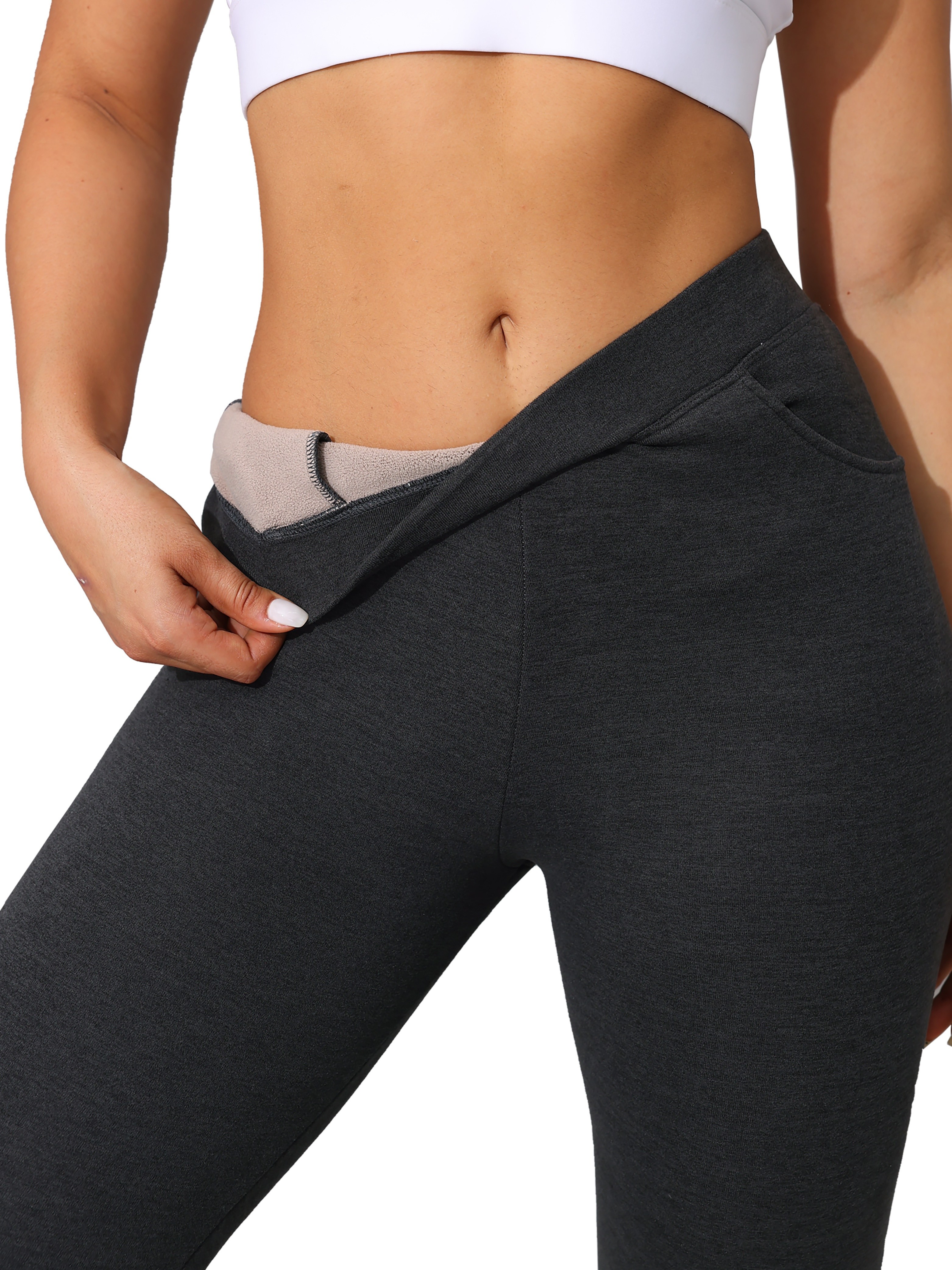 Paquete de 2 leggings con forro polar para mujer, cintura alta, control de  abdomen, térmicos, cálidos, pantalones de yoga para senderismo