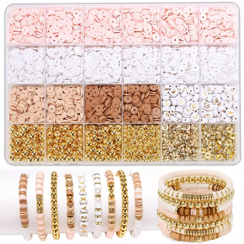 Boho Style DIY Clay Beads Bracelet Kit Friendship Bracelet Making Kit For  Women Golden Letter Beads Pink White Clay Beads Kit For DIY Jewelry Making