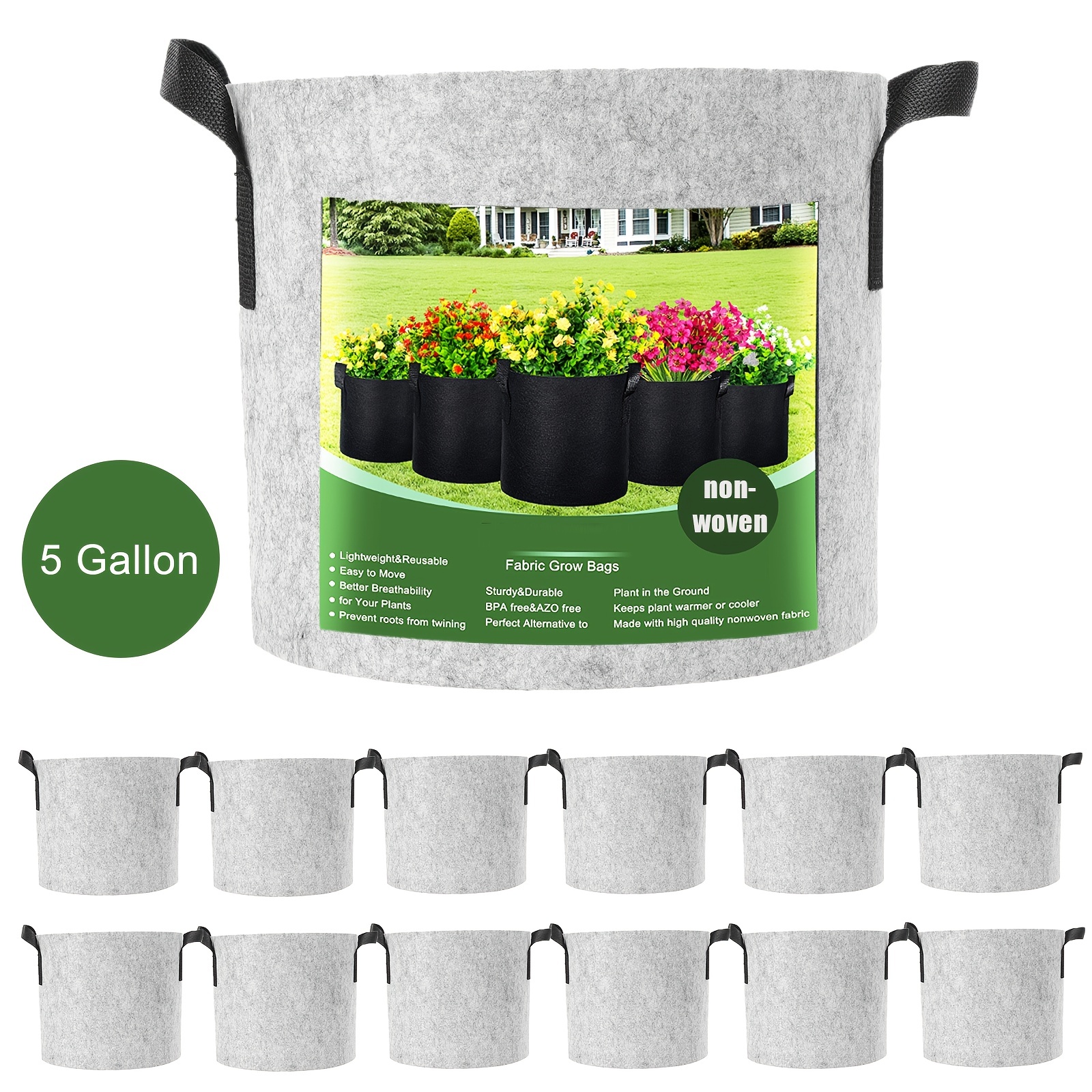 Grow Bags 5 Gallon 7 Gallon 10 Gallon Three Kind Of Size Plant Grow Bags,  Nonwoven Plant Fabric Pots With Handles - Temu
