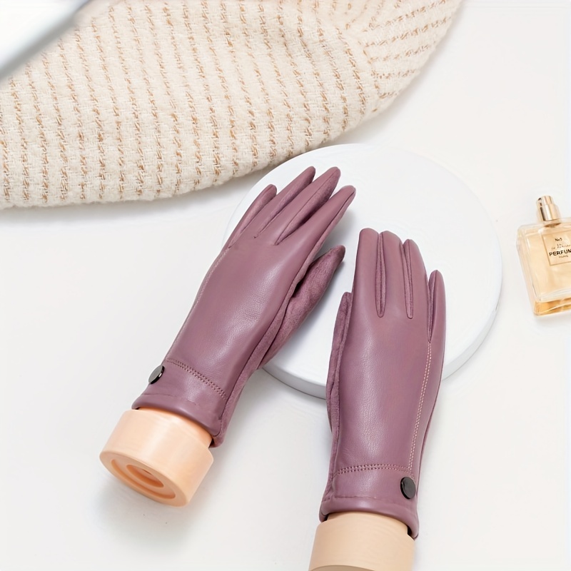 Women Soft PU Leather Gloves Elegant Bow Gloves Windproof Winter Driving  Gloves