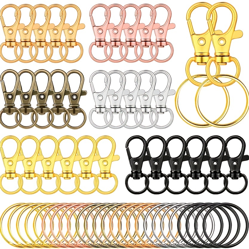 100PCS Gold Swivel Clasps Lanyard Snap Hooks With Key Rings, Key Chain Clip Hooks Lobster Claw Clasps For Keychains Jewelry DIY Crafts