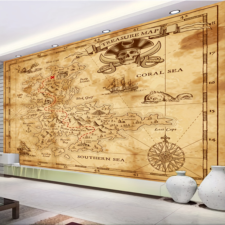 Pirate Map Tapestry, Treasure Map Tapestry, Island Treasure Map Nautical  Wall Tapestry,Tapestry For Men,Halloween Map Tapestry Room Decor For