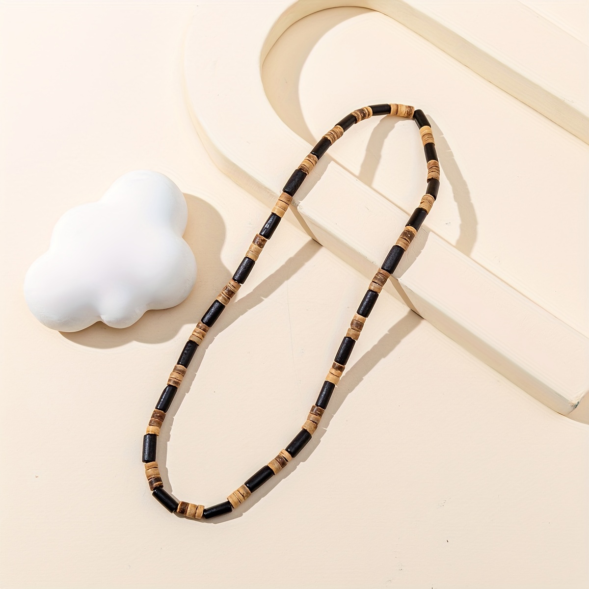 Small Retro Style Pattern Stone Wood Mixed Necklace
