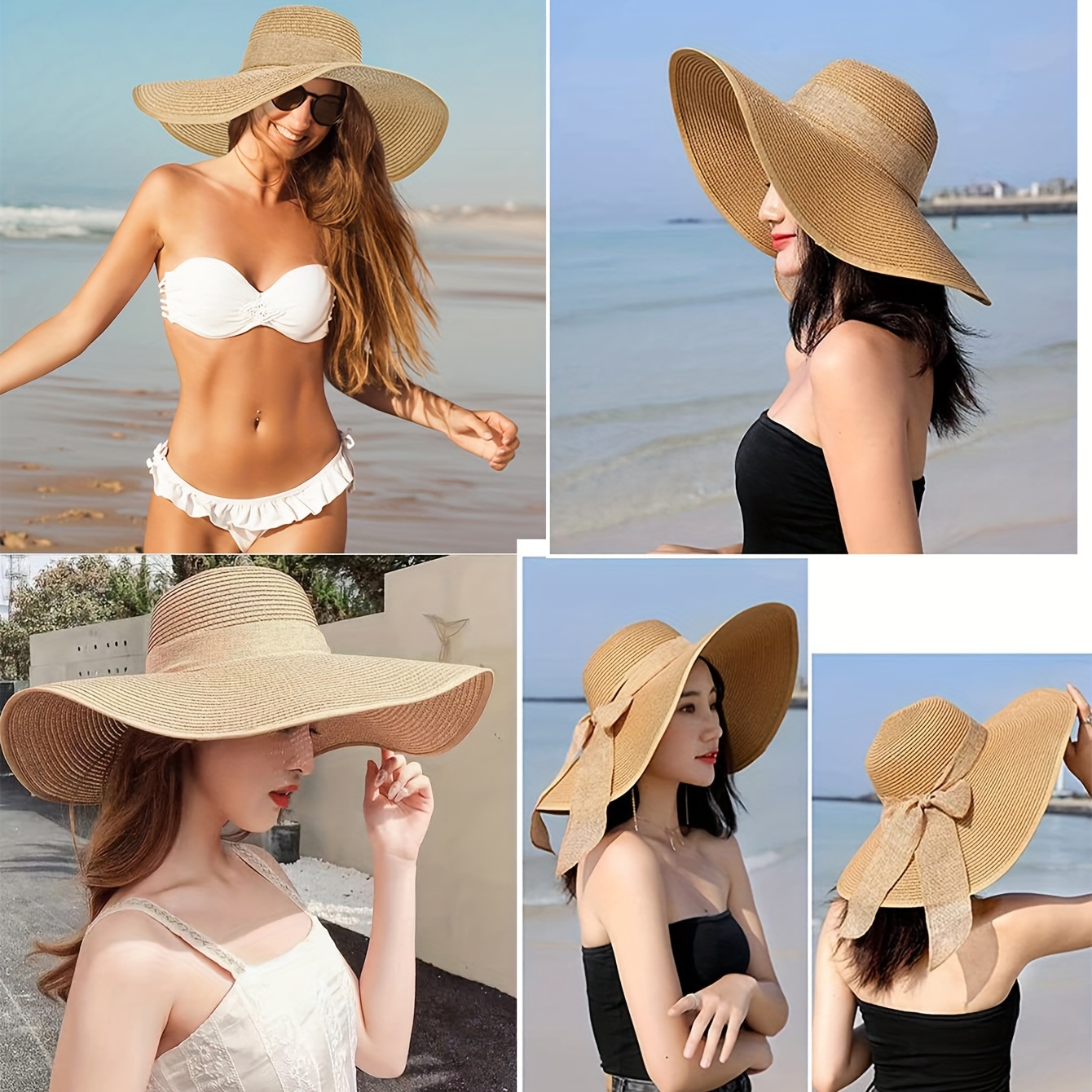 Wide Brim Floppy Sun Hat Elegant Bowknot Decor Travel Beach - Temu