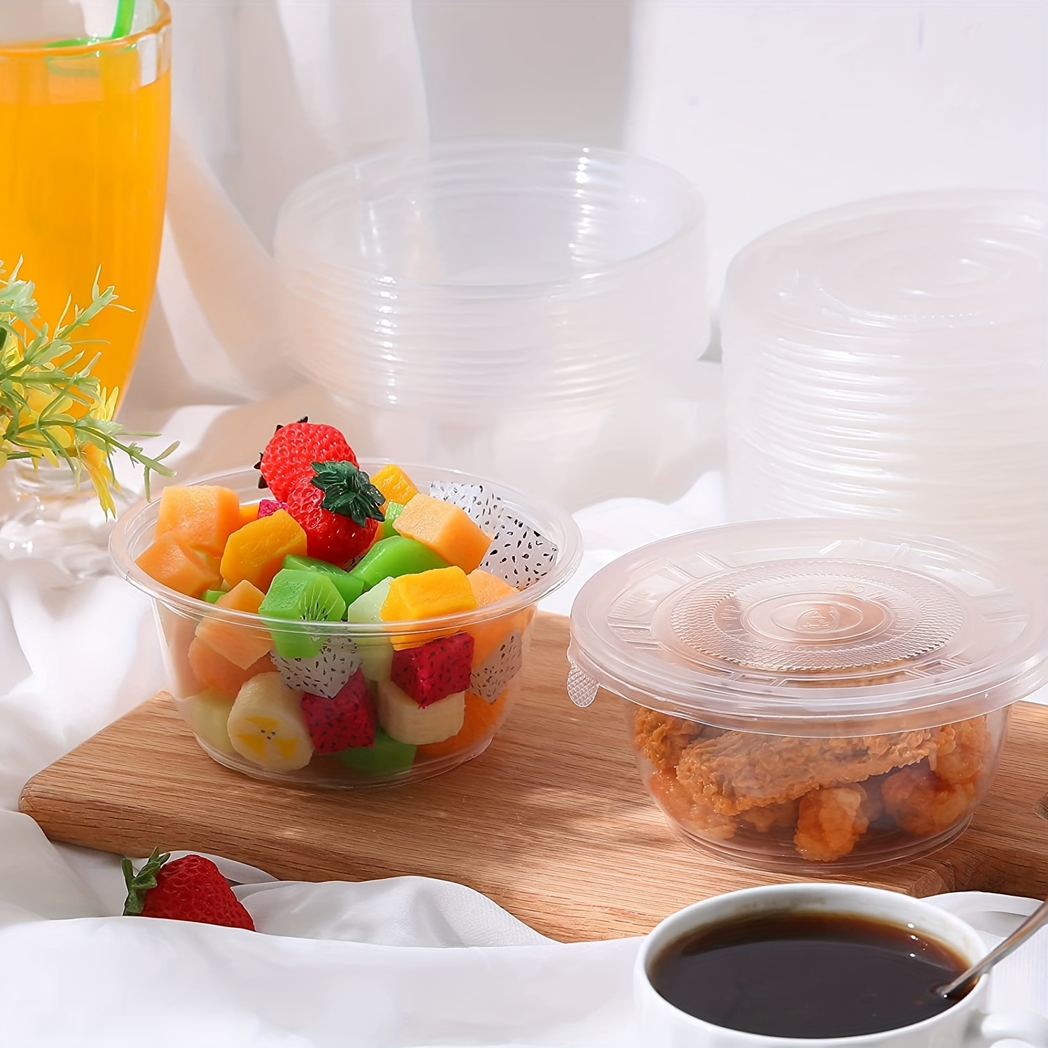 50 Pack Salad Container for Lunch Disposable Salad Bowls with Lids - 48 oz  Clear Plastic Bowls with Lids To Go - Airtight Leak Resistant Round Meal
