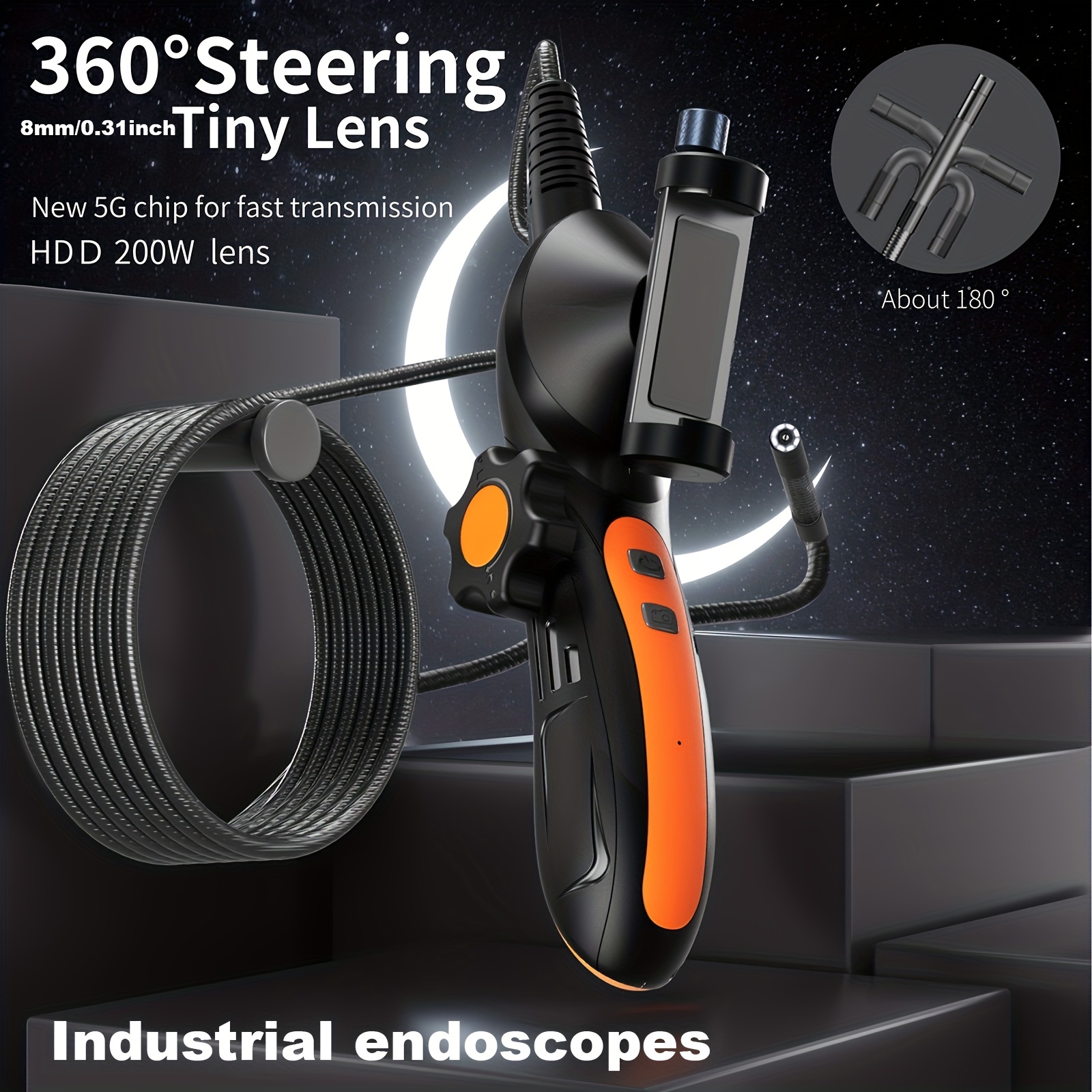 360° Dual Lens Borescope Industrial Inspection Camera Ips - Temu