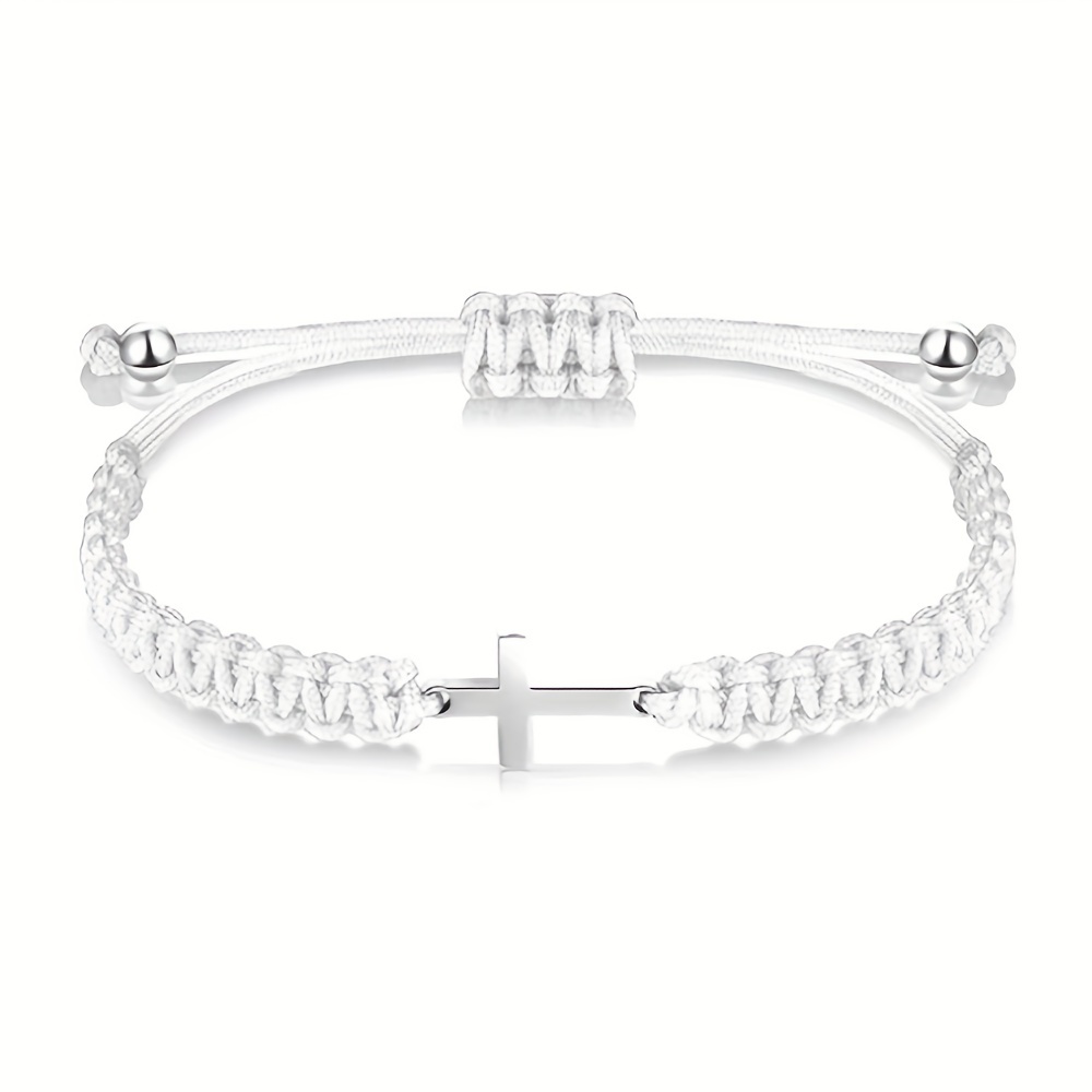 UYVPAER 3 Stück Kreuz Armband Set | Mattiertes Seil Armband Mit Naturstein - Christliches Armband