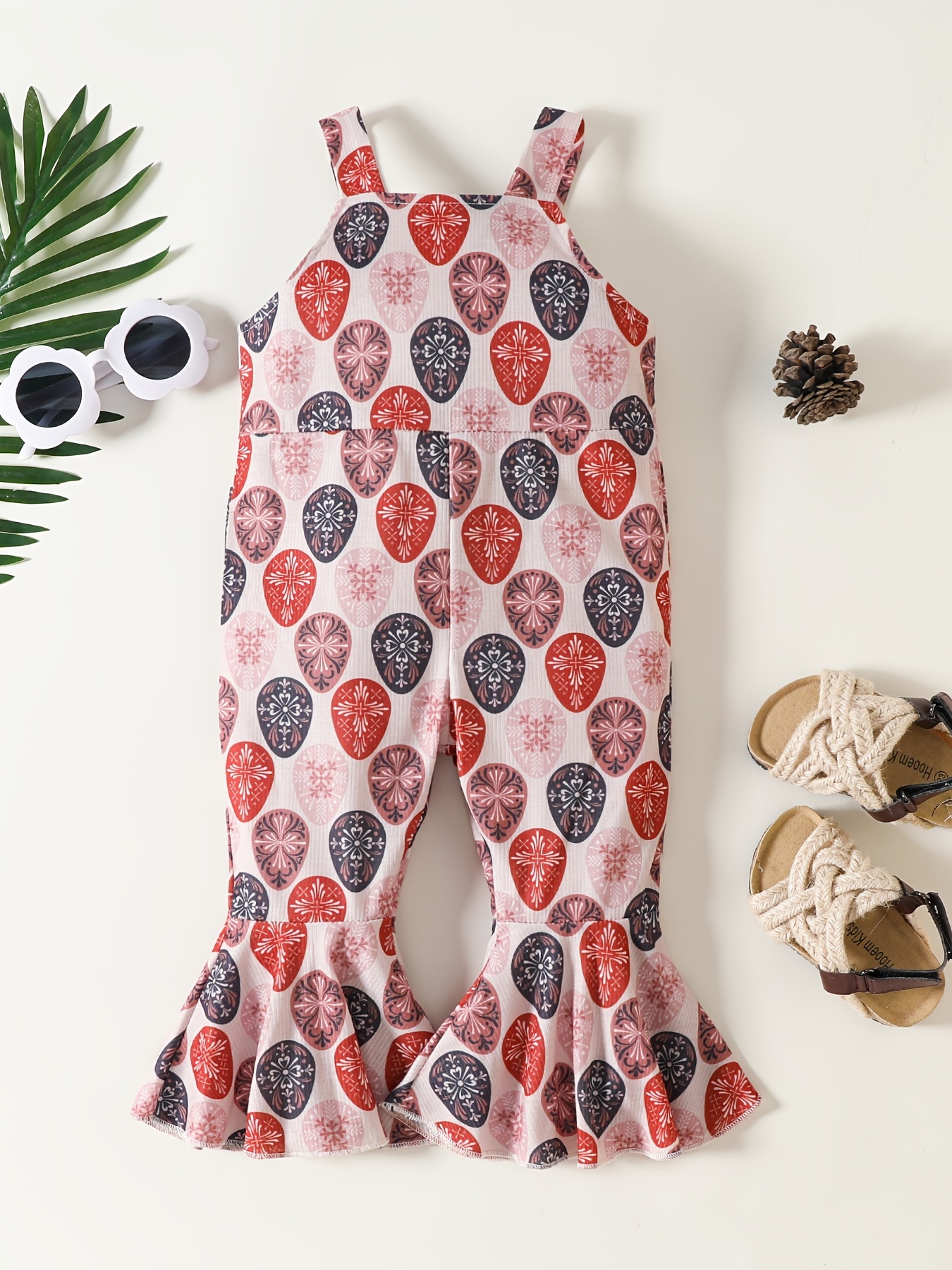 Adorable Printed Sleeveless Flared Romper Jumpsuit Girls - Temu