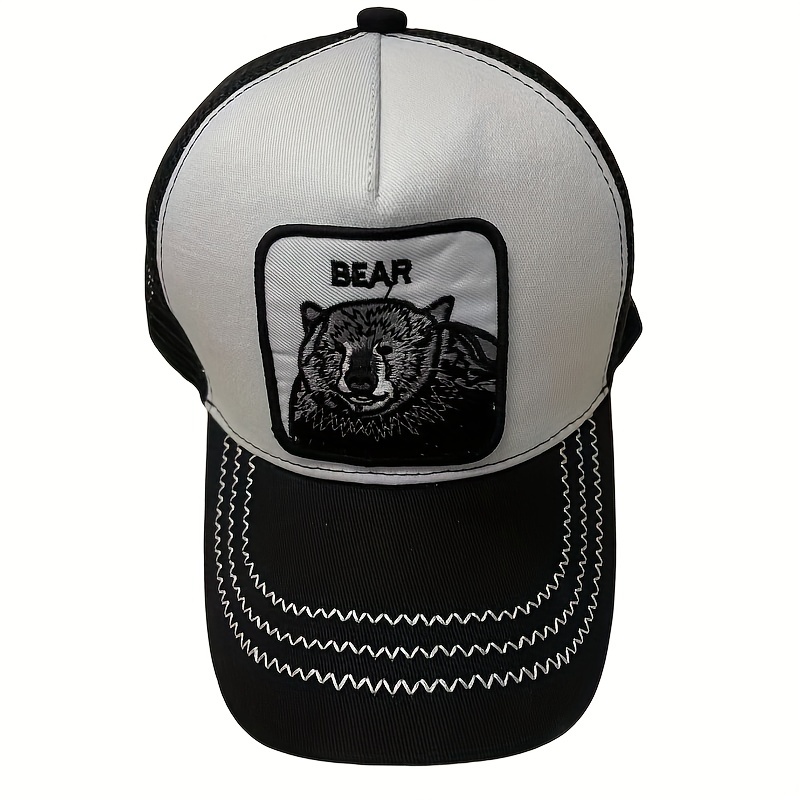Bear Embroidery Patch Trucker Hat Unisex Animal Pattern Baseball Cap