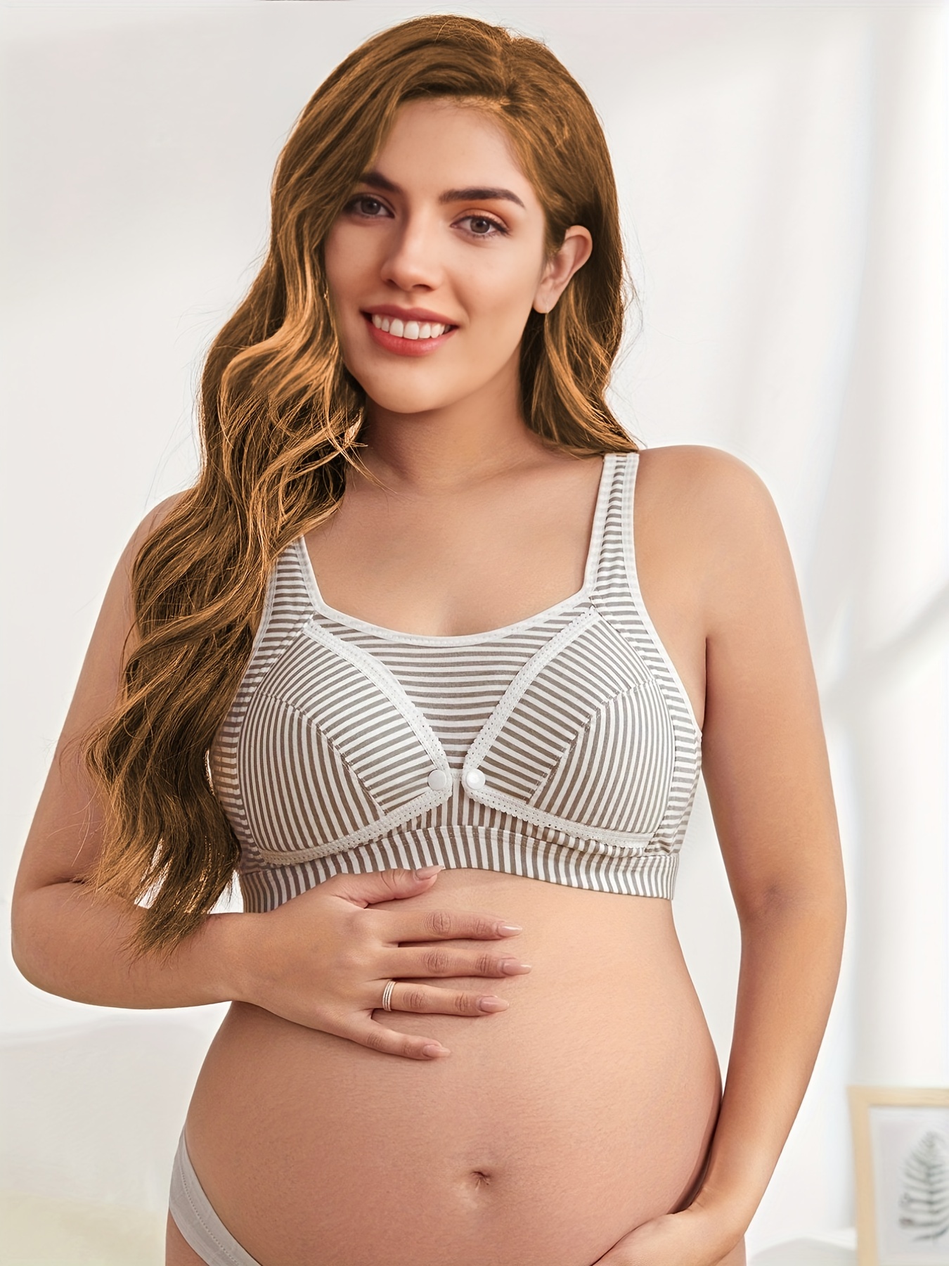 Stylish Striped Nursing Bra with Open Front Buckle