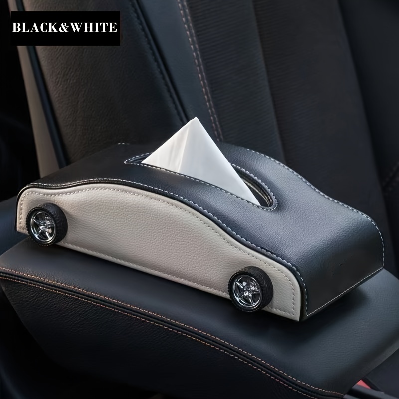  Car Tissue Holder, Car Armrest Box Tissue Holder, Luxury Black  Leather, PU Leather Backseat Tissue Case Holder for Vehicle,  9.25'×5.12'×1.97' Suitable for Regular and Flat Kleenex tissues : Automotive