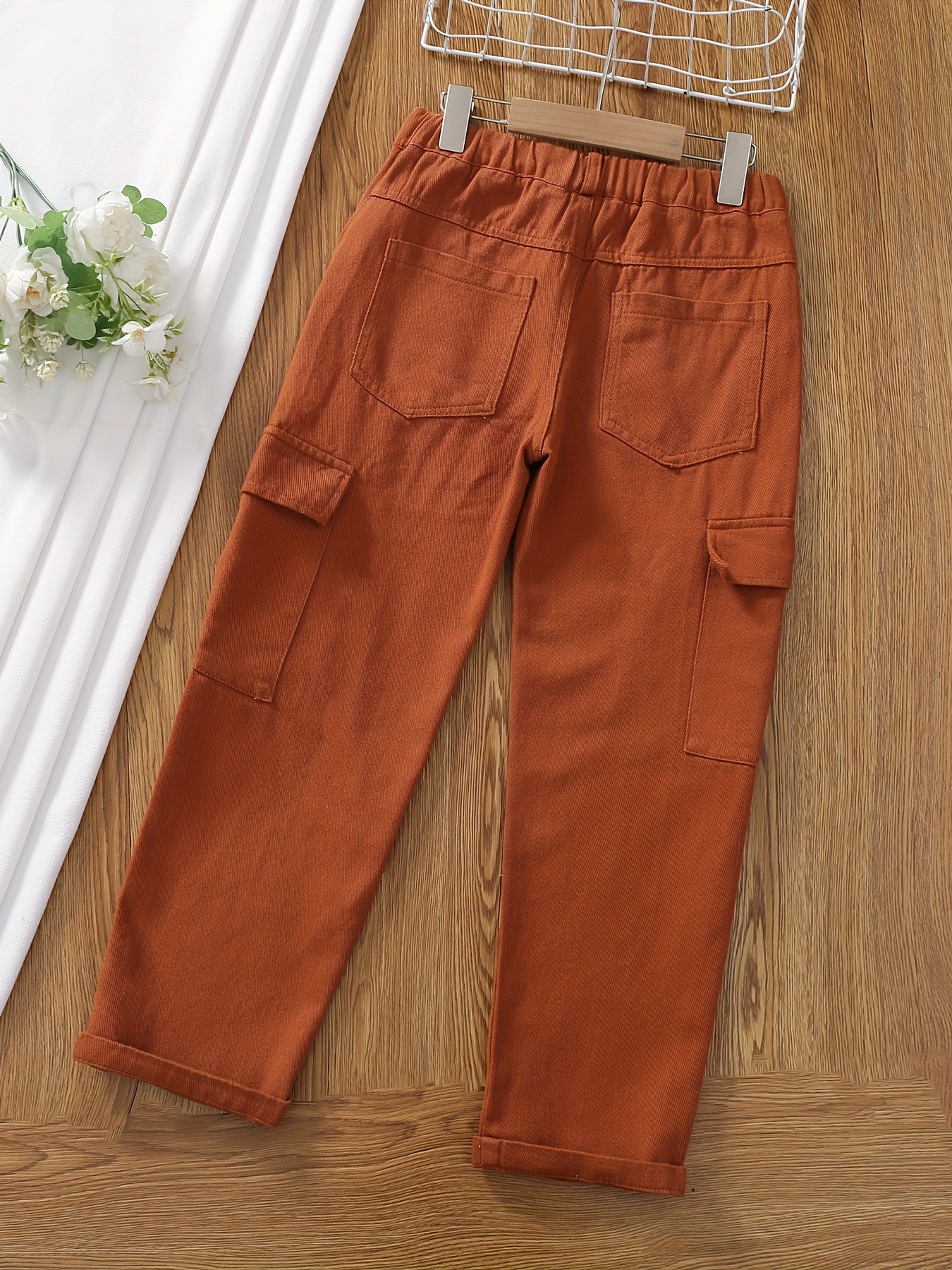 Kids Teen Girl Casual Solid Color Multi-Pocket Cargo Pants