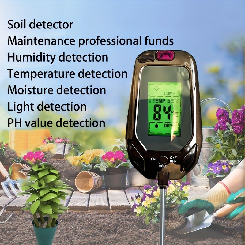 Plant Garden Soil Meter: Light, Moisture, pH, Temperature