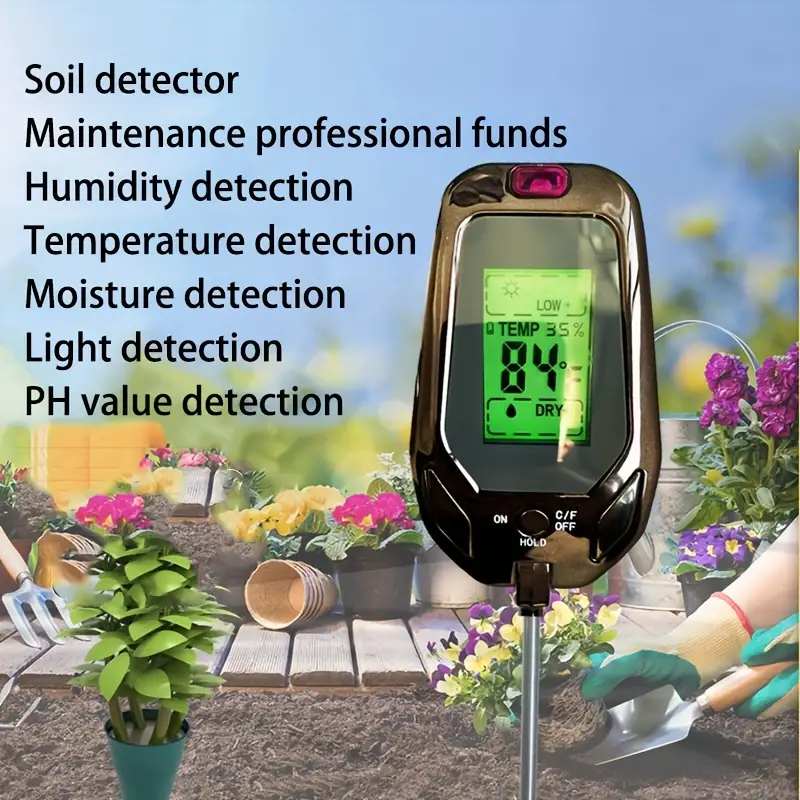 5-en-1 Testeur De Sol - Outil D'inspection De Jardinage De Fleurs Et De  Plantes, Surveillez L'humidité, La Température, La Lumière, Le Niveau D'eau  Et