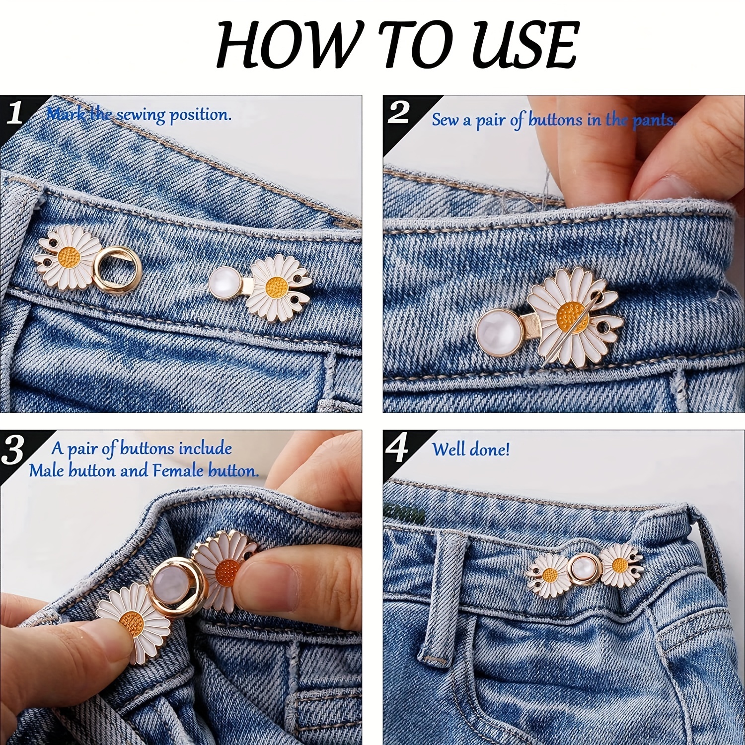 GTAAOY Jean Button Pins, 6PCS Pant Waist Tightener, Adjustable Jean Button,  No-Sewing Waist Adjustment Clip to Size Down, Jeans Button Replacement