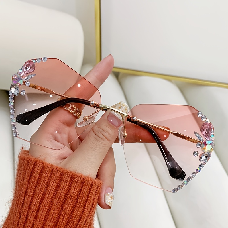 Oversized Rhinestone Sunglasses UV Protection Shades Eyeglasses
