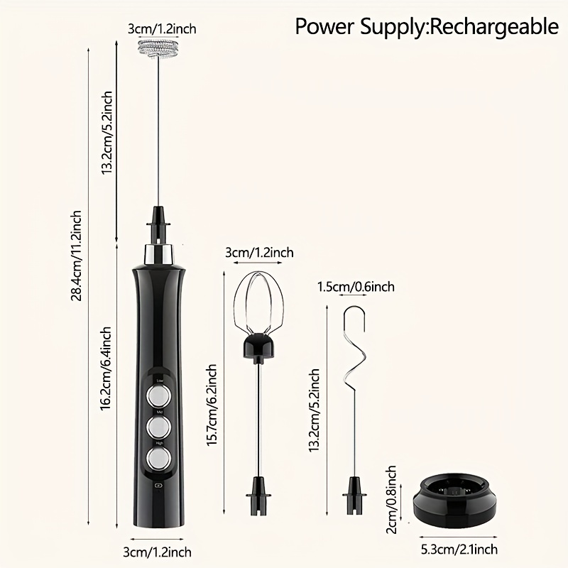 Batidor de mano eléctrico, batidor eléctrico de mano con carga USB,  mezclador de huevos eléctrico portátil de acero inoxidable, mini mezclador