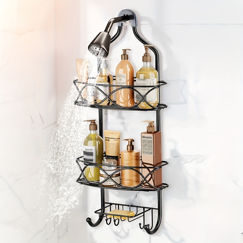 Over Head Shower Caddy Basket with Hooks, 3 Layers Bathroom Storage Rack  Shelf