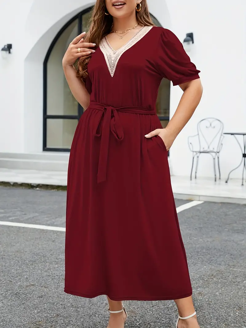 Plus Size Elegant Dress Women's Plus Contrast Guipure Lace - Temu Canada