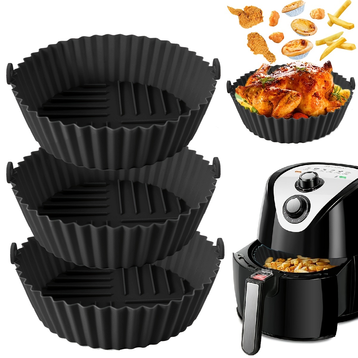 Air Fryer Silicone Baking Tray Black Reusable Non - Temu