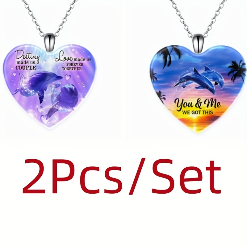 2pcs Girls Cartoon Dolphin Charm Zinc Alloy Cute Necklace For Daily  Decoration