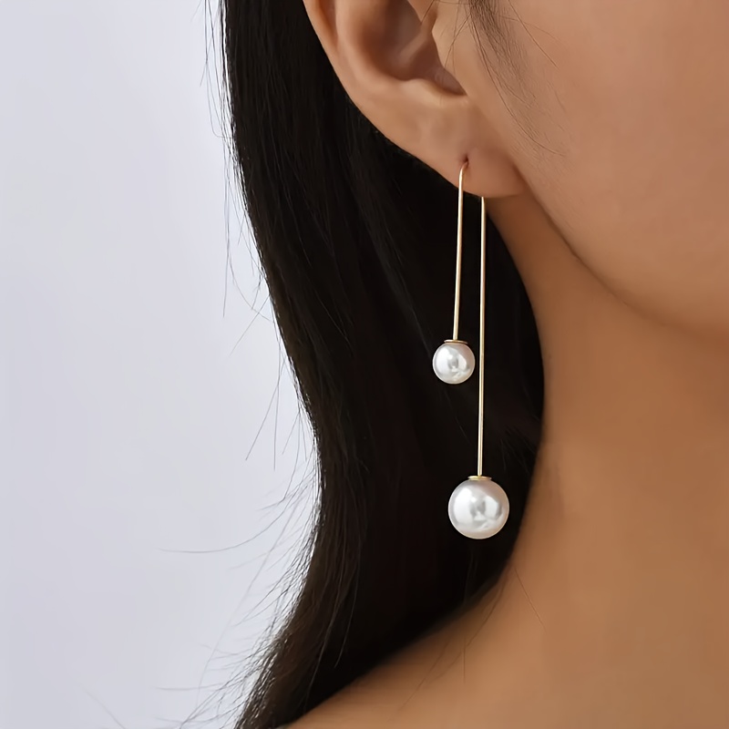 

1 Pair Elegant Sexy Long Tassel Pearl Earrings, Iron Material, Daily Occasion, All Season