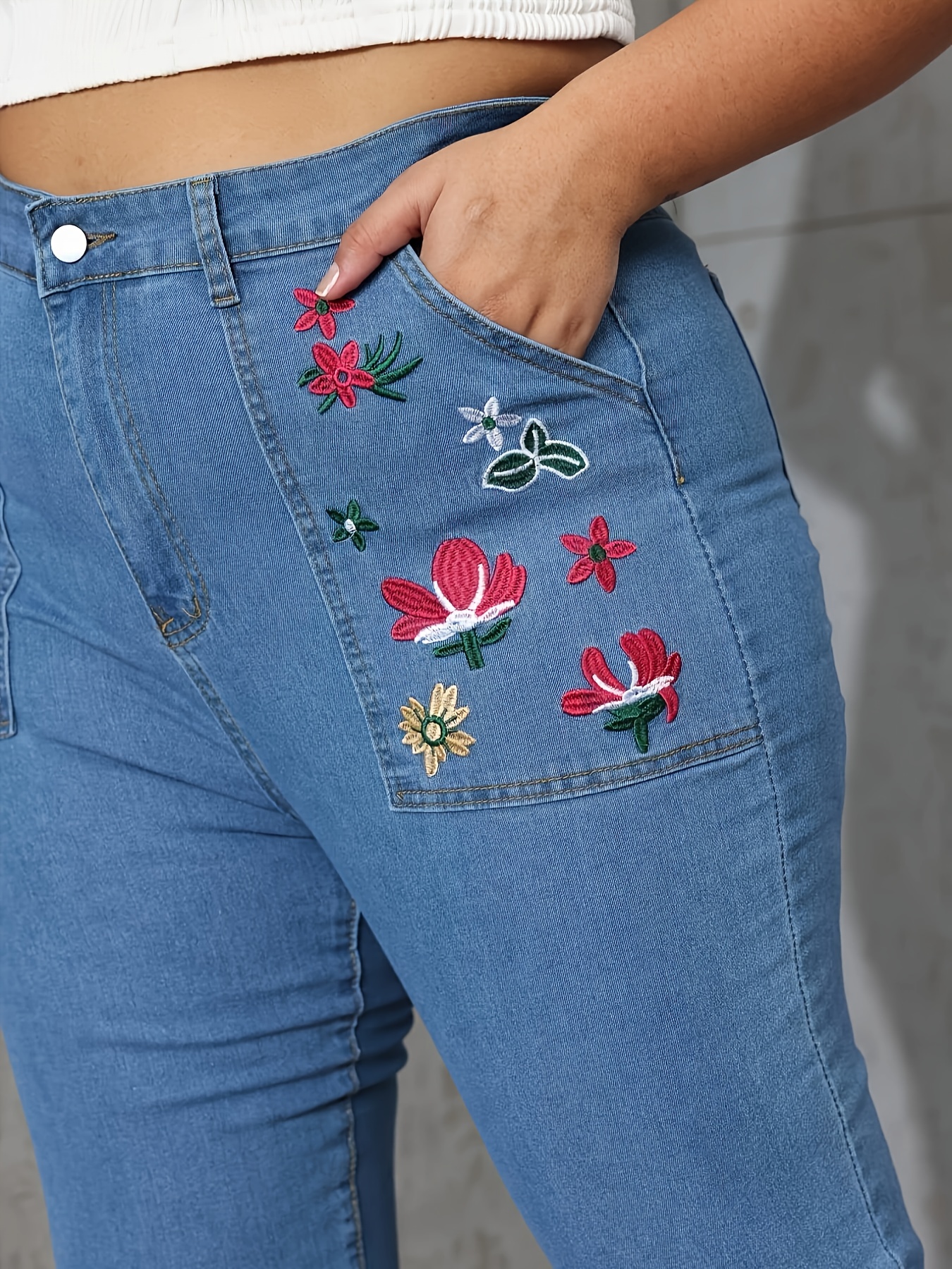 Embroidered plus size sales jeans