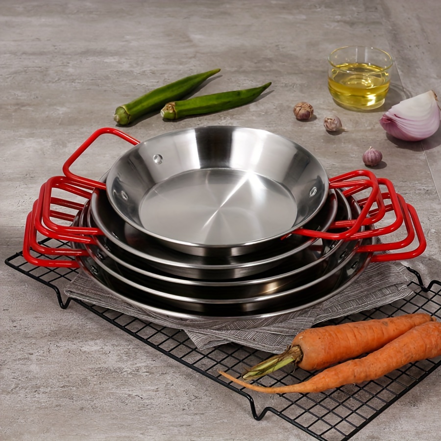 Stainless Steel Korean Style Seafood Plate, Double Ear Dry Pot Plate,  Spanish Seafood Fried Chicken Hot Pot, Natural Color, Red Handle, Six  Different Sizes Available - Temu