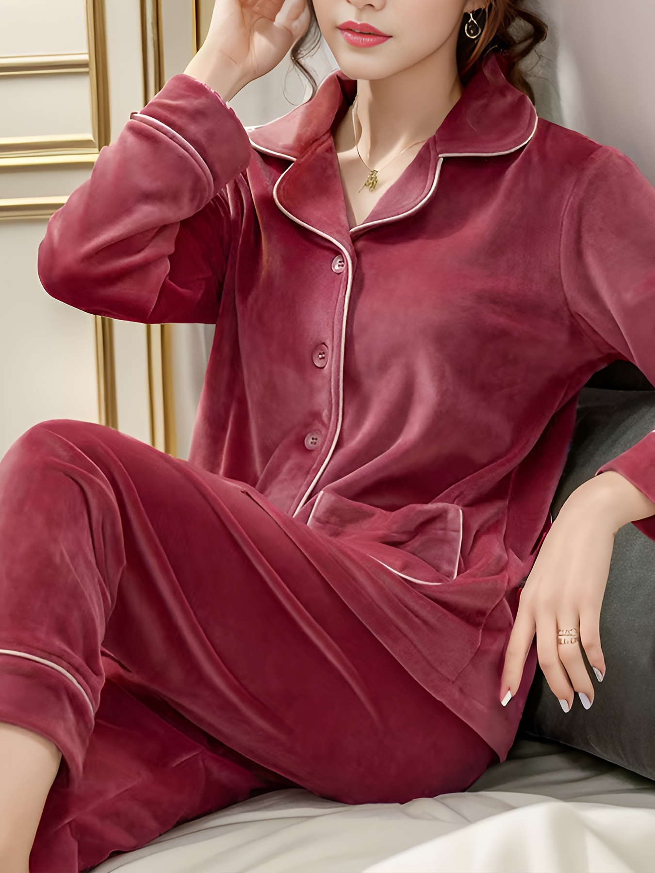DanceeMangoo Cotton Pijama Set Womens Sleepwear Tops Long Pyjamas Set  Autumn Winter Homewear Women Casual Sleepwear Nightwear Pajama Sets