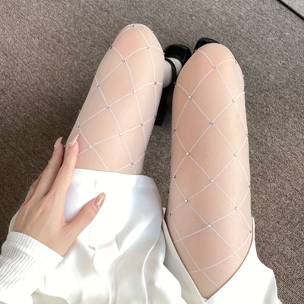 Rhinestone Fishnet Tights Hollow Out Sheer Mesh Pantyhose - Temu