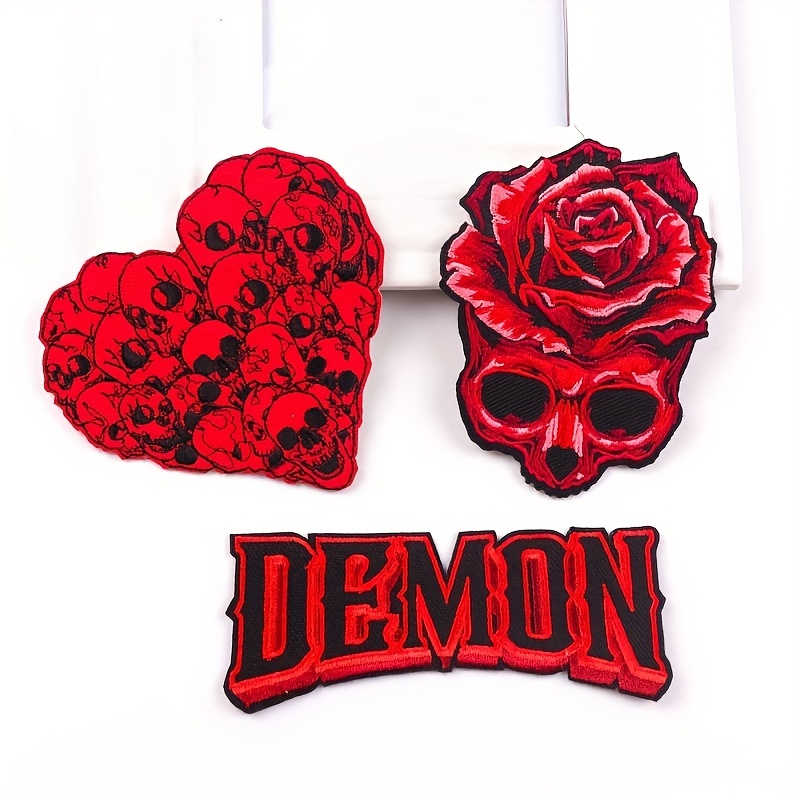 Flame Heart Patch Iron On Patches On Clothes Skull Stickers Embroidered Patches  For Clothing Hippie Clothes Applique Badge DIY