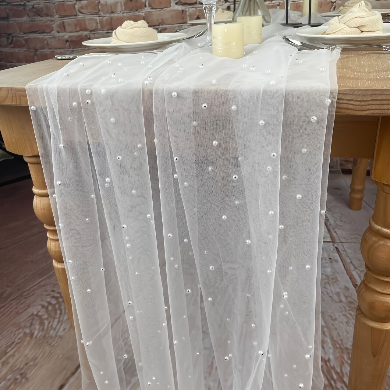 White Tablecloth Pearl Tulle Tablecloth Wedding Veil Pearl - Temu