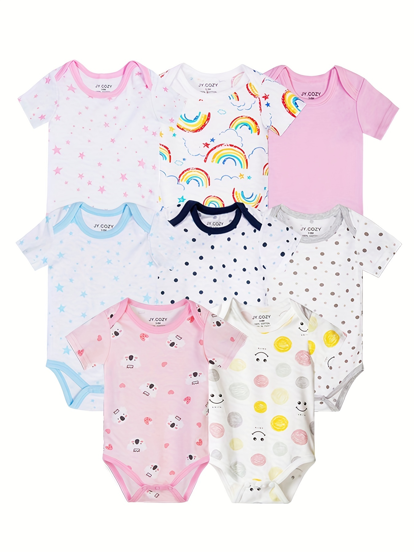 8pcs Newborn Baby Girls Cotton Comfy & Cute Print Rompers, Perfect For Pregnancy Gifts